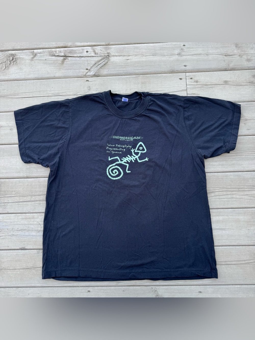 Vintage Playero Shirt Mens XXL Black Iguana Petroglyph Art Southwest 90s